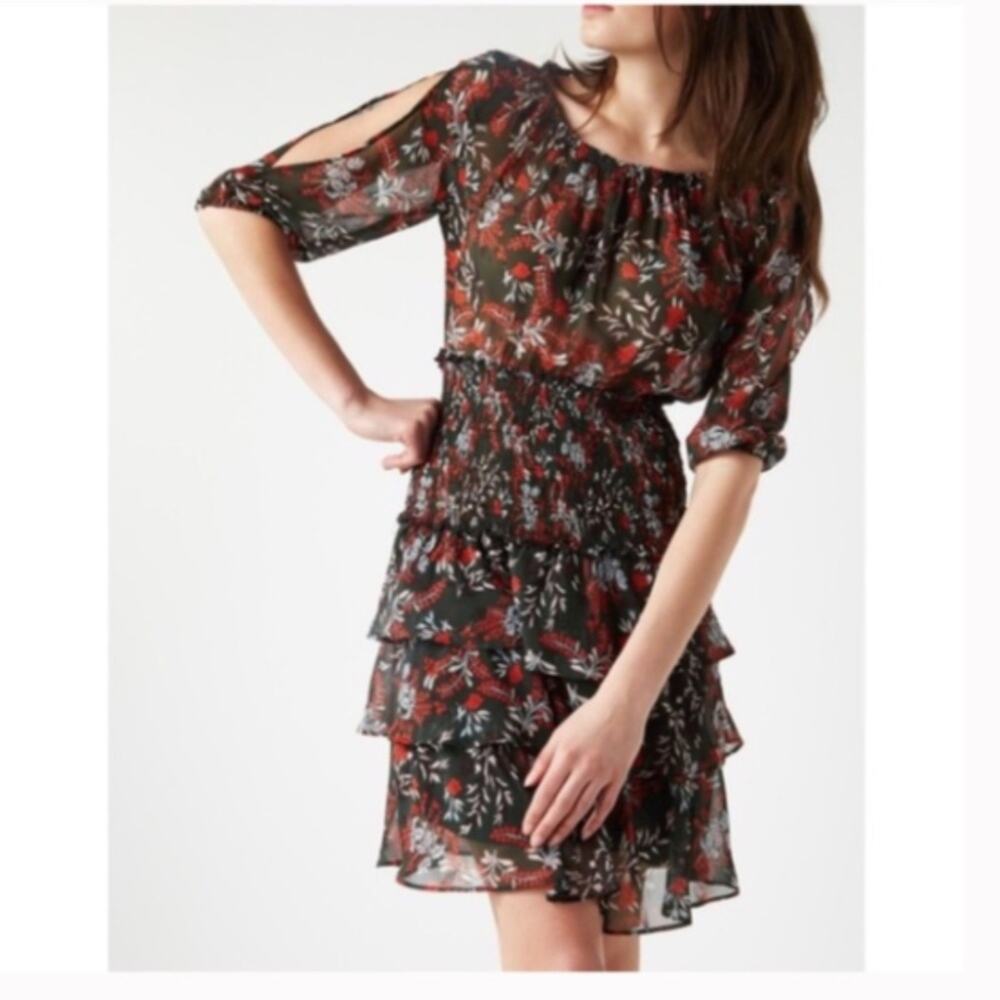 Maje Romeane Floral Print Smocked Mini Dress 1 Small